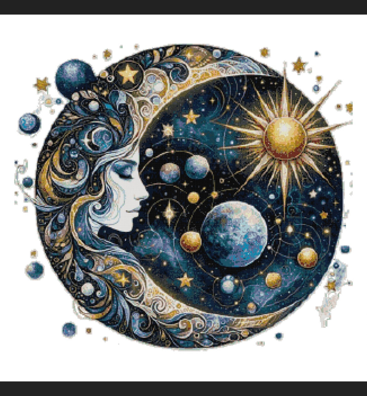 Golden Woman in the Moon Cross Stitch Pattern