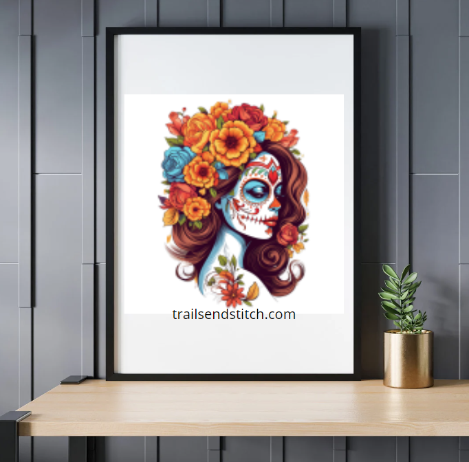 Fall Day of the Dead Pin-up Cross Stitch Pattern