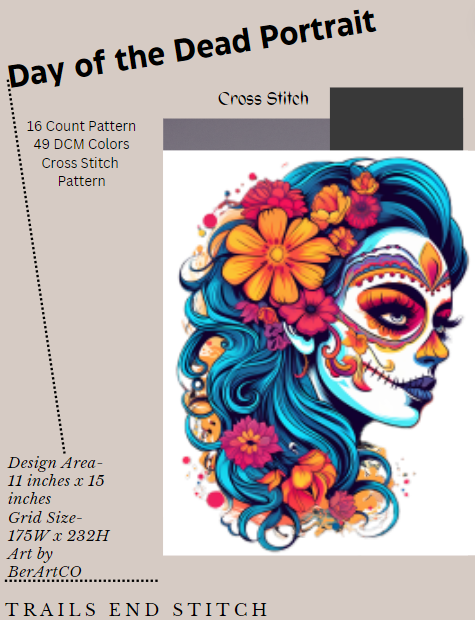 Fall Day of the Dead Pin-up Cross Stitch Pattern