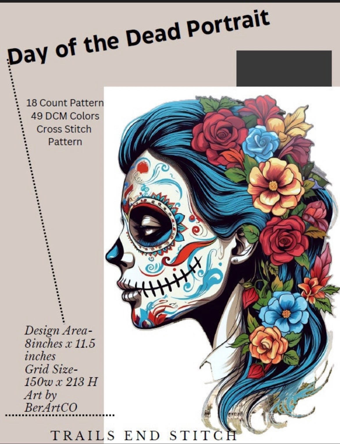 Day of the Dead Portrait Cross Stitch Pattern