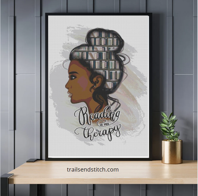 African American Reading is my Therapy- Cross Stitch Pattern